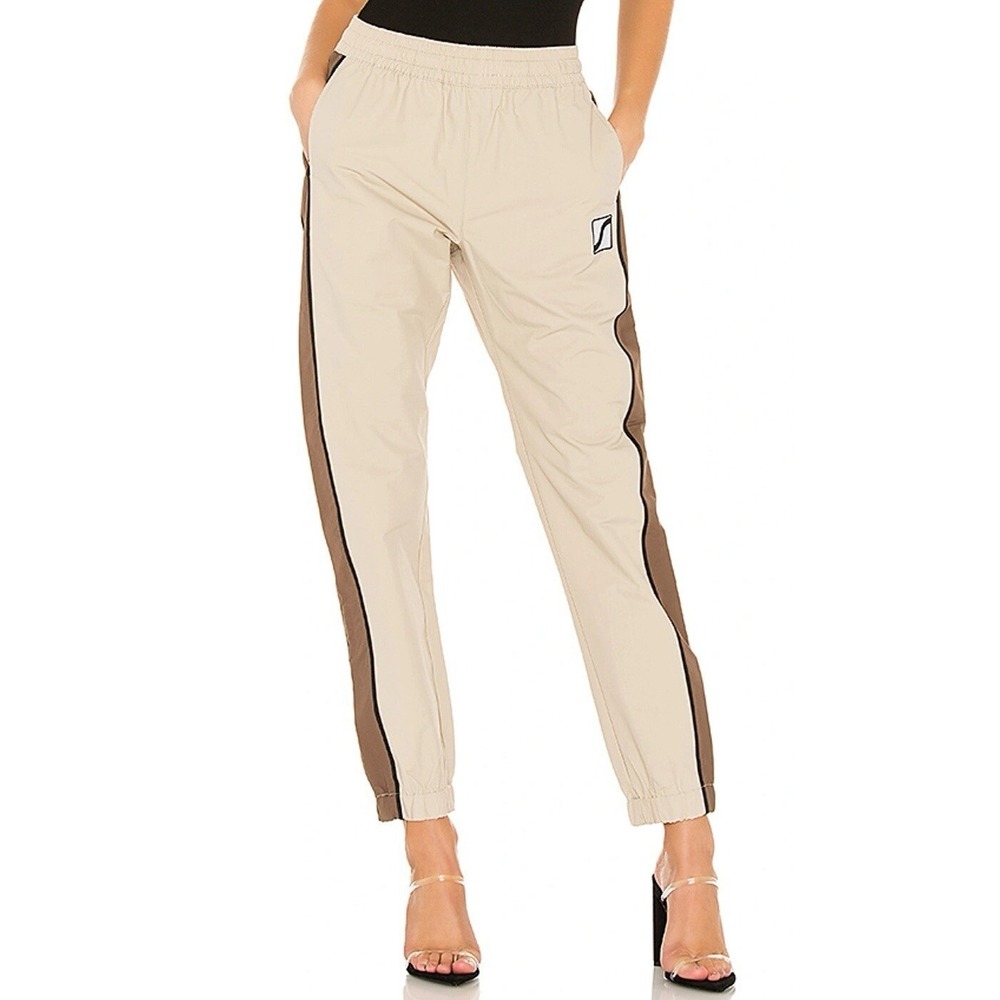 Stussy Women Sand Beige Nylon Track Pants Side Stripe Joggers XS
